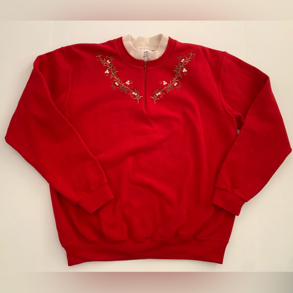 Country Store Christmas Jumper Sweater Sweatshirt size large Holly mockneck